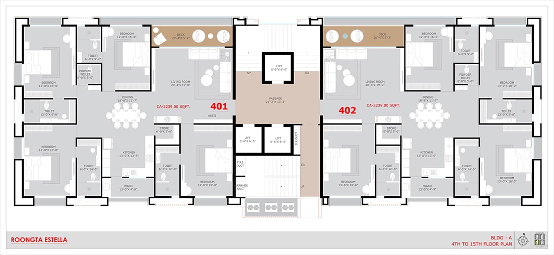 TYPICAL FLOOR PLAN | A BUILDING | 4 To 15